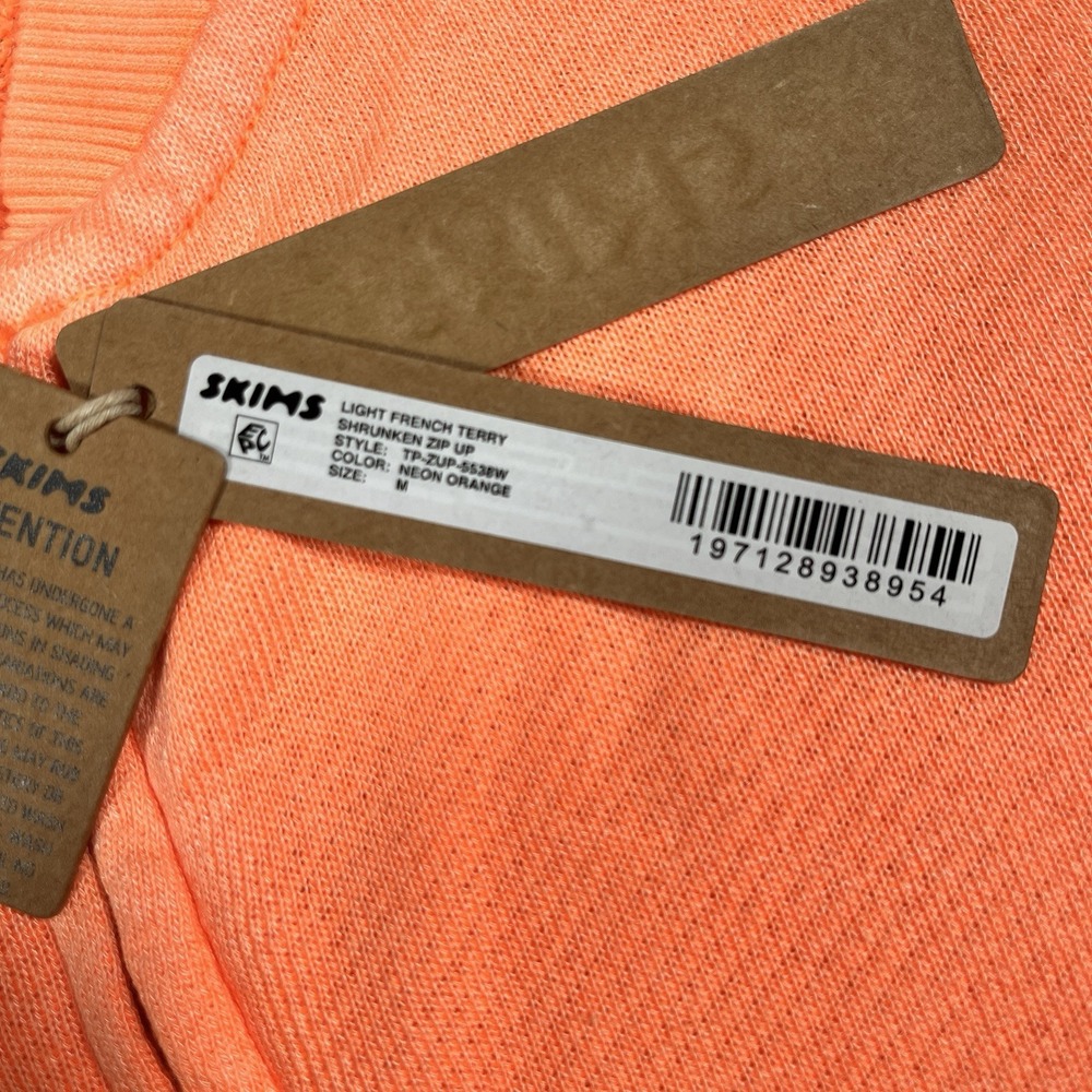NWT SKIMS Light French Terry Shrunken Zip Up Jacket Women M Neon Orange Crop - Picture 4 of 8